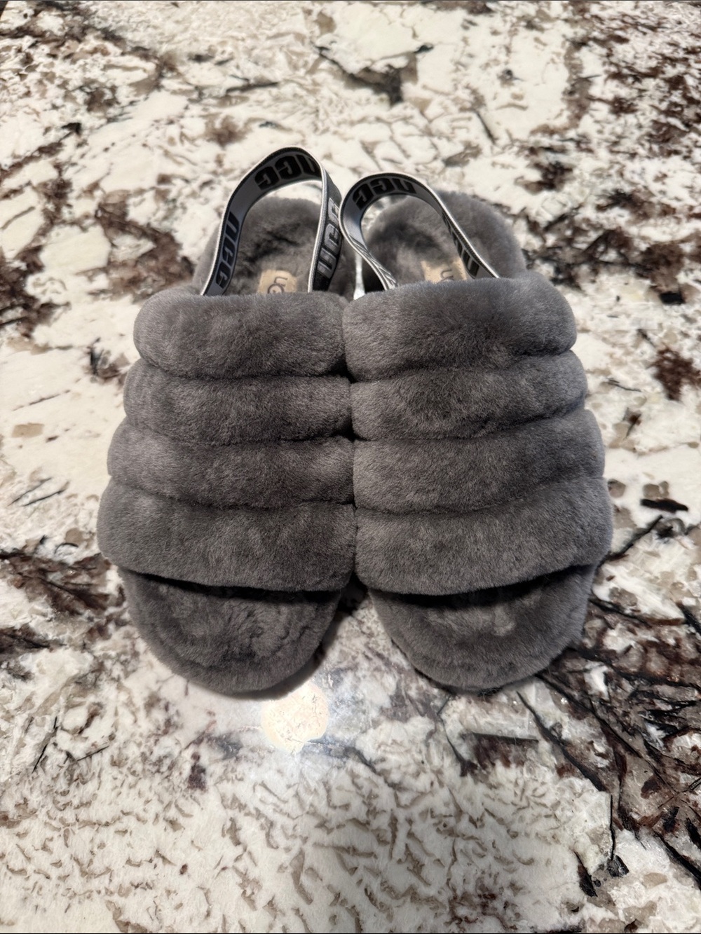 UGG Plush Gray Fluffback Slingback Slides